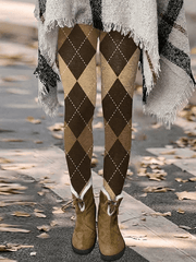 Inrosy pantalons slim fitness carreaux taille haute femme mode décontracté motif de diamant legging