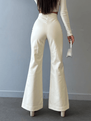 Inrosy pantalons flare évasé simili cuir nœud avec à lacets taille haute femme mode décontracté bas