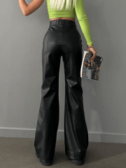 Inrosy pantalons flare évasé simili cuir nœud avec à lacets taille haute femme mode décontracté bas