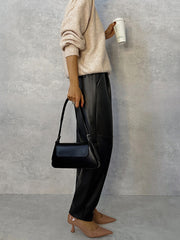 Inrosy pantalon carotte simili cuir poches taille élastique femme élégant mode décontracté