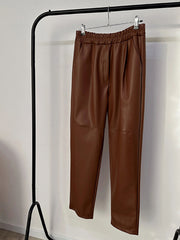 Inrosy pantalon carotte simili cuir poches taille élastique femme élégant mode décontracté