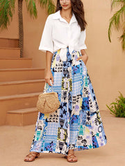 Inrosy pantalon palazzo larges jambes évasé imprimé à fleurie femme bohème décontracté lâche ample