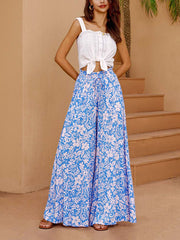 Inrosy pantalon palazzo larges jambes évasé imprimé à fleurie femme bohème décontracté lâche ample