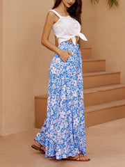 Inrosy pantalon palazzo larges jambes évasé imprimé à fleurie femme bohème décontracté lâche ample