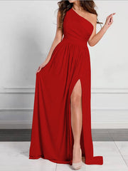 Inrosy robe longue fendu le côté fluide asymétrique sans manches élégant de soirée