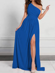 Inrosy robe longue fendu le côté fluide asymétrique sans manches élégant de soirée