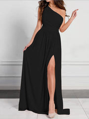 Inrosy robe longue fendu le côté fluide asymétrique sans manches élégant de soirée