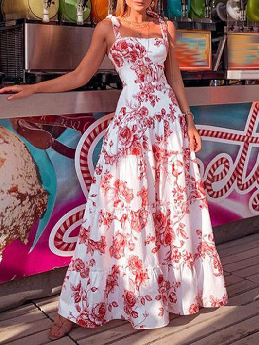 Inrosy robe longue fleurie fluide sans manches bohème de champetre