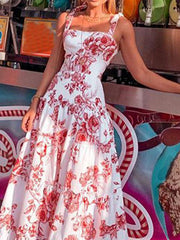 Inrosy robe longue fleurie fluide sans manches bohème de champetre