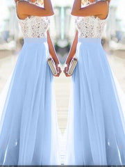 Inrosy robe longue avec dentelle mousseline fluide élégant bleu clair et blanc