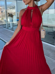 Inrosy robe longue découpes plissé dos nu licou sans manches élégant femme bal de promo