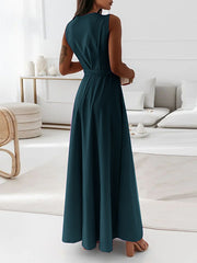 Inrosy robe longue fluide papillon nœud ceinture bretelle v-cou sans manches femme élégant bal de promo