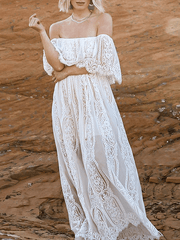 Inrosy robe longue dentelle fluide bustier dos nu col bateau manches courtes élégant femme bohème invité mariage