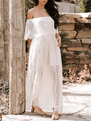 Inrosy robe longue dentelle fluide bustier dos nu col bateau manches courtes élégant femme bohème invité mariage