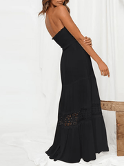 Inrosy robe longue dentelle mousseline fluide plissé bustier dos nu sans manches doux femme élégant bohème de plage