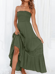 Inrosy robe longue dentelle mousseline fluide plissé bustier dos nu sans manches doux femme élégant bohème de plage