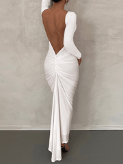 Inrosy robe longue moulante nœud décolleté dos dos nu col rond manches longues femme élégant de soirée