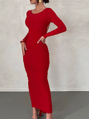 Inrosy robe longue moulante nœud décolleté dos dos nu col rond manches longues femme élégant de soirée