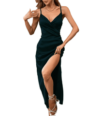 Inrosy robe longue moulante satin fendu le côté dos nu à fines brides v-cou sans manches femme élégant de soirée