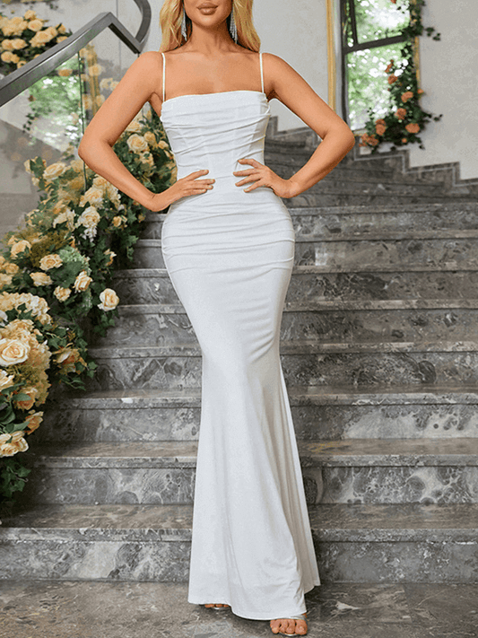 Inrosy robe longue moulante sirene bustier dos nu à fines brides sans manches femme élégant de soirée pour mariage