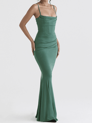 Inrosy robe longue moulante sirene bustier dos nu à fines brides sans manches femme élégant de soirée pour mariage