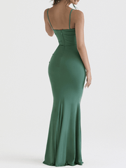 Inrosy robe longue moulante sirene bustier dos nu à fines brides sans manches femme élégant de soirée pour mariage