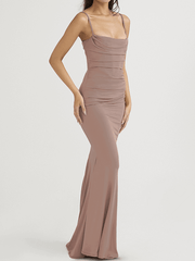 Inrosy robe longue moulante sirene bustier dos nu à fines brides sans manches femme élégant de soirée pour mariage