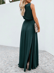 Inrosy robe longue bretelle fendu ceinture noeud papillon v-cou sans manches femme boho décontracté de plage