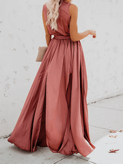 Inrosy robe longue bretelle fendu ceinture noeud papillon v-cou sans manches femme boho décontracté de plage