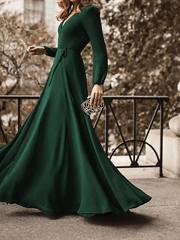 Inrosy robe longue fluide nœud ceinture v-cou manches longues femme élégant soirée bal de promo cérémonie