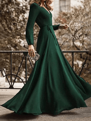 Inrosy robe longue fluide nœud ceinture v-cou manches longues femme élégant soirée bal de promo cérémonie