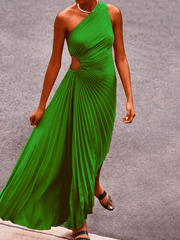 Inrosy robe longue découpes irrégulière plissé dos nu une épaule sans manches femme élégant de cocktail