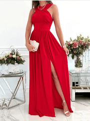 Inrosy robe longue fendu le côté fluide licou dos nu bretelle v-cou sans manches femme élégant soirée de promo cérémonie