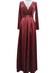 Inrosy robe longue flanelle fendu le côté ceinture v-cou manches longues femme élégant soirée bal de promo