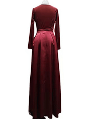 Inrosy robe longue flanelle fendu le côté ceinture v-cou manches longues femme élégant soirée bal de promo