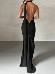 Inrosy robe dos benitier longue découpes moulante fluide nœud décolleté dos nu une épaule licou femme élégant de soirée