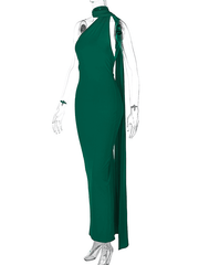 Inrosy robe dos benitier longue découpes moulante fluide nœud décolleté dos nu une épaule licou femme élégant de soirée