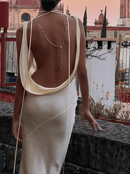 Inrosy robe dos benitier longue moulante dos nu à fines brides col bateau sans manches femme élégant de soirée cérémonie