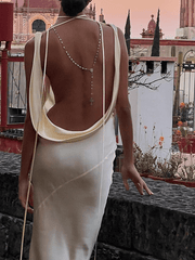 Inrosy robe dos benitier longue moulante dos nu à fines brides col bateau sans manches femme élégant de soirée cérémonie