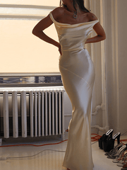 Inrosy robe dos benitier longue moulante dos nu à fines brides col bateau sans manches femme élégant de soirée cérémonie