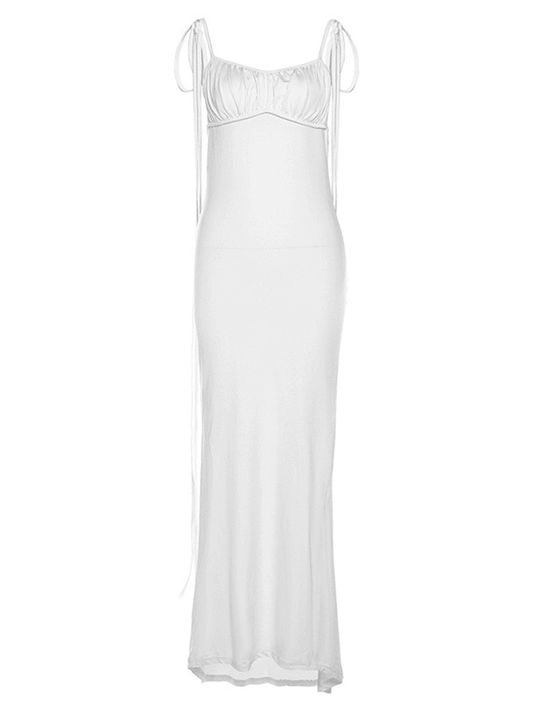 Inrosy longue robe col bénitier dos nu moulante nœud bustier à fines brides sans manches femme élégant de soirée
