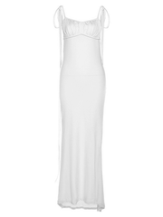 Inrosy longue robe col bénitier dos nu moulante nœud bustier à fines brides sans manches femme élégant de soirée