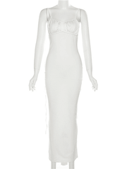 Inrosy longue robe col bénitier dos nu moulante nœud bustier à fines brides sans manches femme élégant de soirée