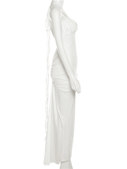 Inrosy longue robe col bénitier dos nu moulante nœud bustier à fines brides sans manches femme élégant de soirée