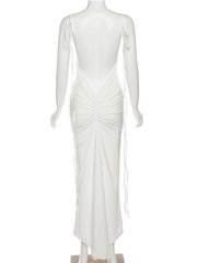 Inrosy longue robe col bénitier dos nu moulante nœud bustier à fines brides sans manches femme élégant de soirée