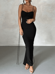 Inrosy longue robe col bénitier dos nu moulante nœud bustier à fines brides sans manches femme élégant de soirée