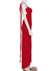 Inrosy longue robe col bénitier dos nu moulante nœud bustier à fines brides sans manches femme élégant de soirée