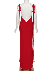 Inrosy longue robe col bénitier dos nu moulante nœud bustier à fines brides sans manches femme élégant de soirée