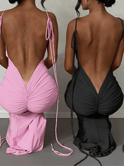 Inrosy longue robe col bénitier dos nu moulante nœud bustier à fines brides sans manches femme élégant de soirée