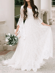 Inrosy robe longue dentelle fluide v-cou manches trompette manches longues femme élégant de soirée pour mariage champetre